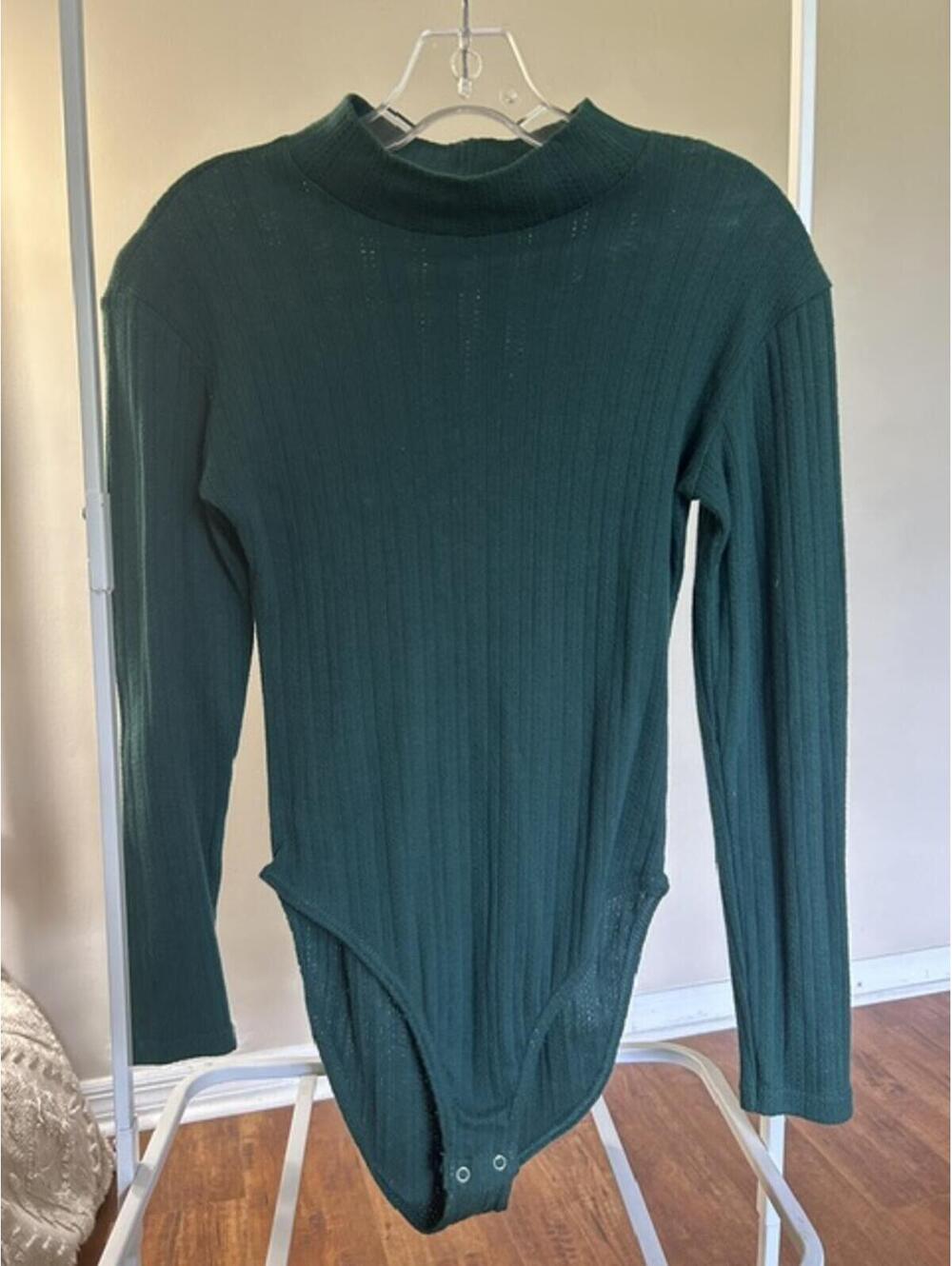 Explorations Dark Green Ribbed Cotton Long Sleeve Bodysuit